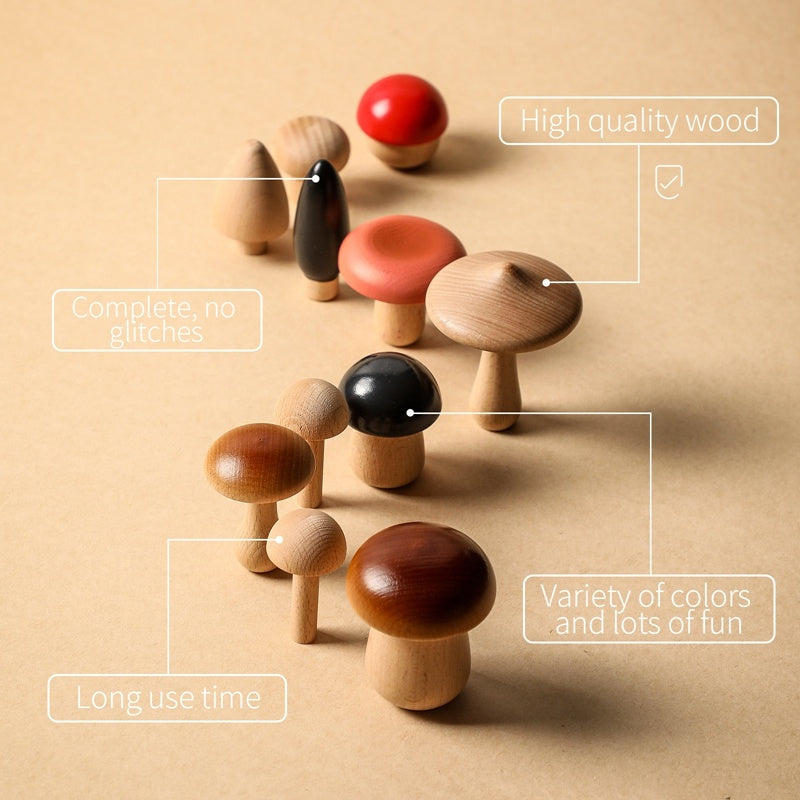 Montessori Beech Wood Mushroom Stacking Toy – Early Learning Puzzle for Toddlers